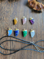 Natural Gemstones Pendants, Top Light Gold Plated, Scabbard Faceted Crystal with Cord