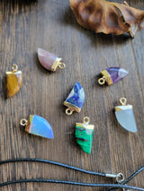 Natural Gemstones Pendants, Top Light Gold Plated, Scabbard Faceted Crystal with Cord