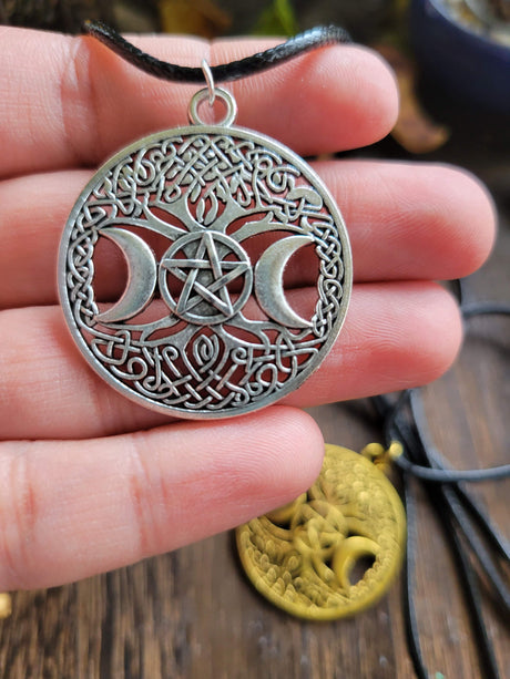 Triple Moon Pentagram Charm: Round Talisman Protection Jewelry