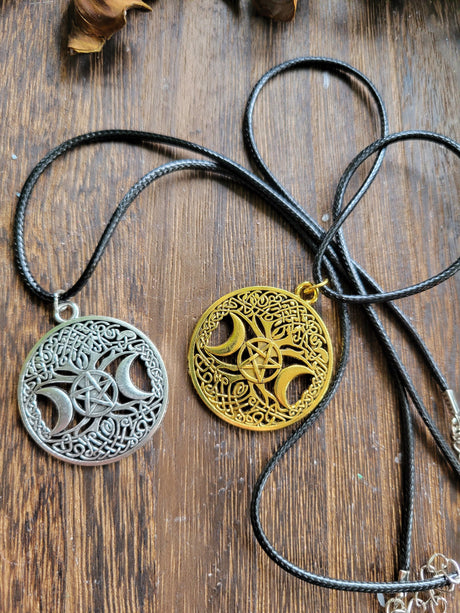 Triple Moon Pentagram Charm: Round Talisman Protection Jewelry