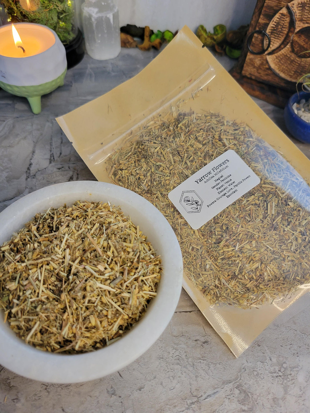 Yarrow flower, cut & sifted 1oz, dried flower, magical flowers