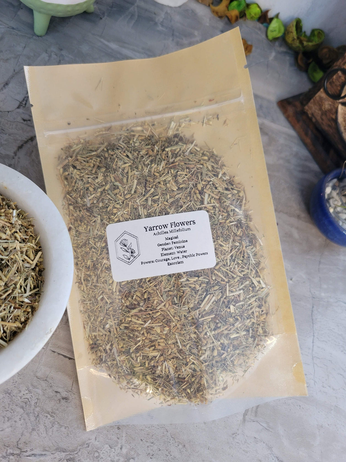 Yarrow flower, cut & sifted 1oz, dried flower, magical flowers