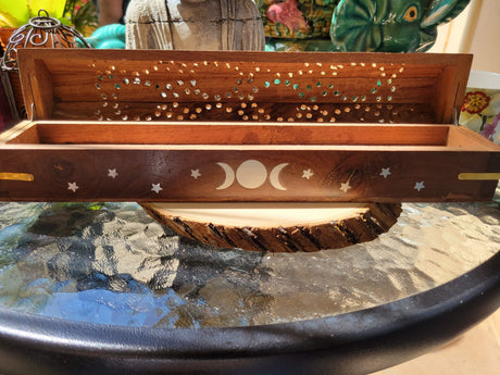 Coffin Incense Burner: Wood Altar Decor with Storage