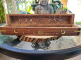 Coffin Incense Burner: Wood Altar Decor with Storage