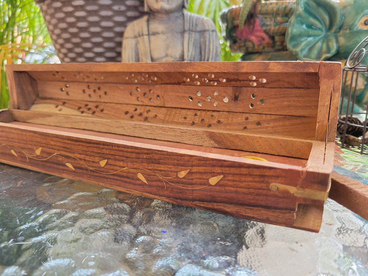 Coffin Incense Burner: Wood Altar Decor with Storage