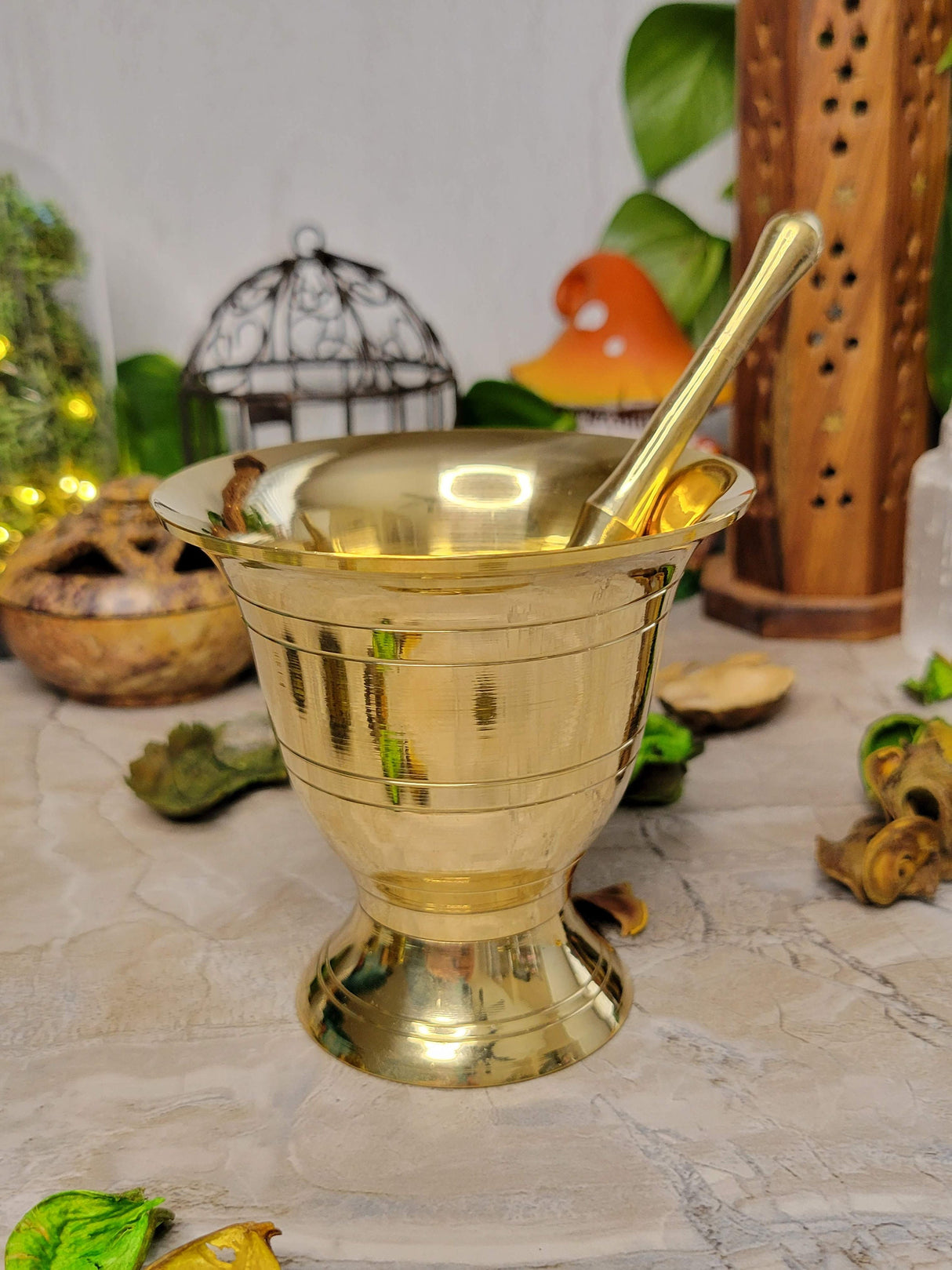 Brass Mortar and Pestle Set: Apothecary Decor
