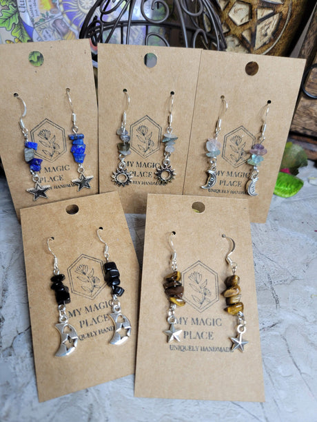 Crystal Drop Earrings: Stacked Stone Charm, Witch Jewelry