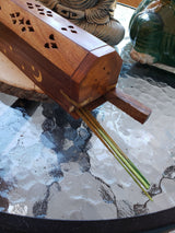 Coffin Incense Burner: Wood Altar Decor with Storage