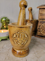 Witch's Wooden Mortar & Pestle Triquetra, Mortar Tree of Life, Pentacle