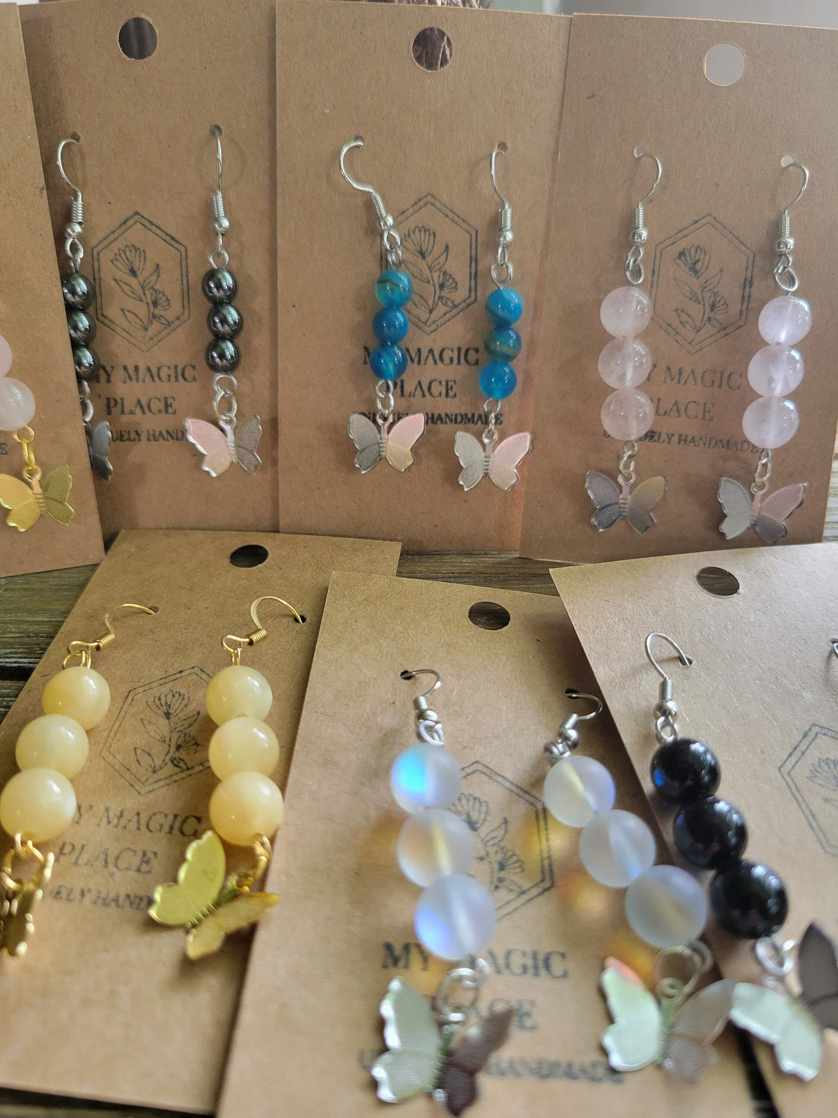 Butterfly Charm Crystal Drop Earrings: Stacked Stone Earrings