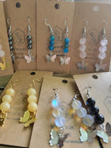 Butterfly Charm Crystal Drop Earrings: Stacked Stone Earrings