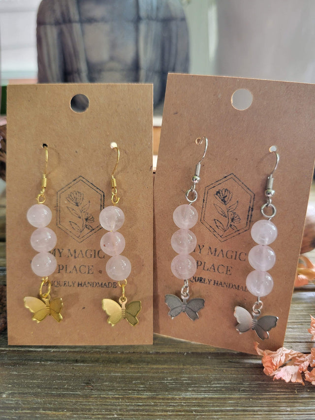Butterfly Charm Crystal Drop Earrings: Stacked Stone Earrings