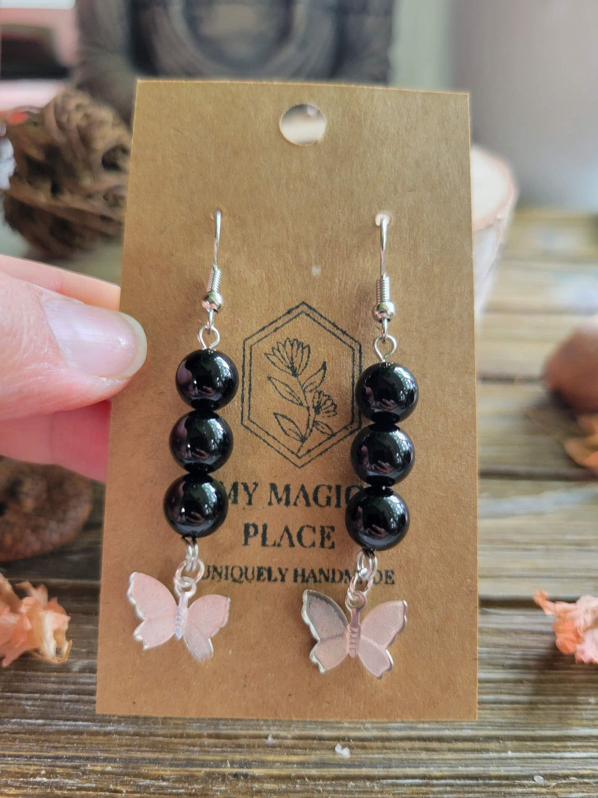 Butterfly Charm Crystal Drop Earrings: Stacked Stone Earrings