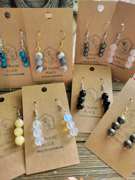Handmade Stacked Gemstone Drop Earrings