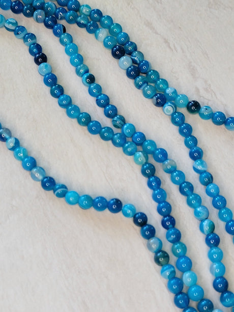 Blue Banded Agate Beads: Dyed Round Gemstone, 6mm (63pcs)