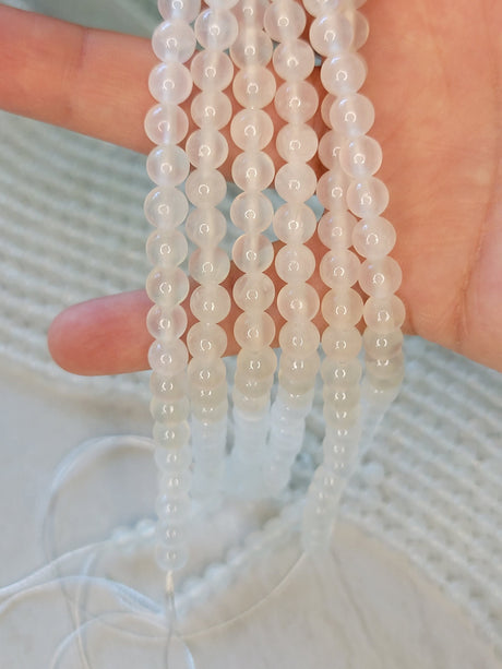Natural Selenite Bead Strand: 6mm Round Gemstone Beads (15.7 inch)