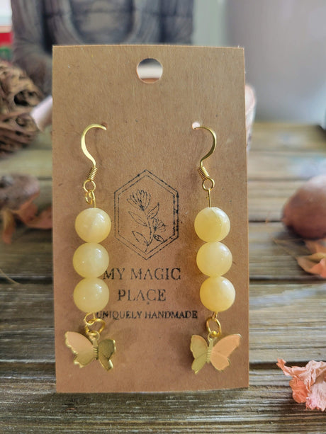 Butterfly Charm Crystal Drop Earrings: Stacked Stone Earrings