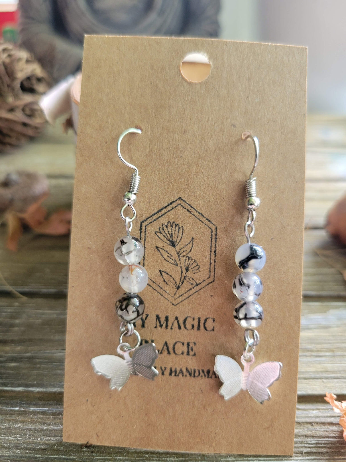 Butterfly Charm Crystal Drop Earrings: Stacked Stone Earrings