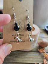Witch Hat Earrings: Onyx Beads, Witchy Jewelry