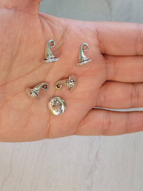 Antique Silver Witch Hat Charms: Tibetan Style Alloy, 5 Pendants