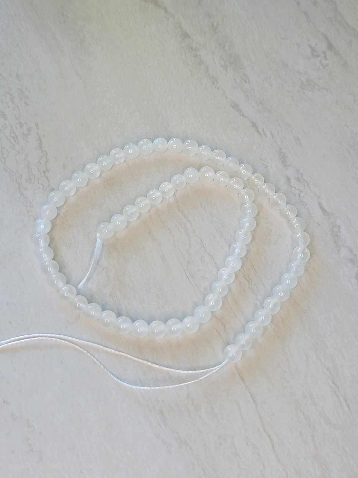 Natural Selenite Bead Strand: 6mm Round Gemstone Beads (15.7 inch)