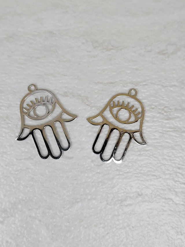 Hamsa hand charm , evil eye charm, jewelry making, stainless steel