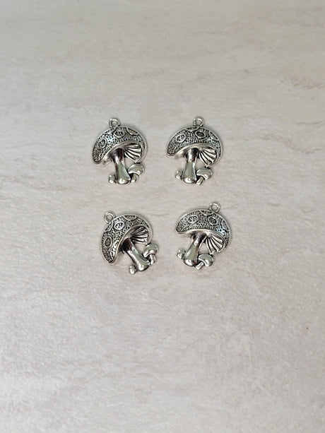Mushroom Charms: Tibetan Silver Alloy Witchy Pendants (Set of 4)