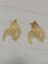 Etched metal goldfish, light gold color , 2 charms, Fish Charms, Jewelry Making