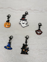 Halloween Enamel Charm Pendants: Castle, Ghost, Pumpkin, Hat, Mouth - 5pc Set