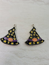 Halloween Witch Hat Enamel Charms: Star, Moon & Pumpkin Pendants