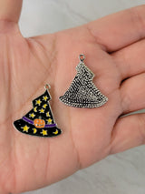 Halloween Witch Hat Enamel Charms: Star, Moon & Pumpkin Pendants