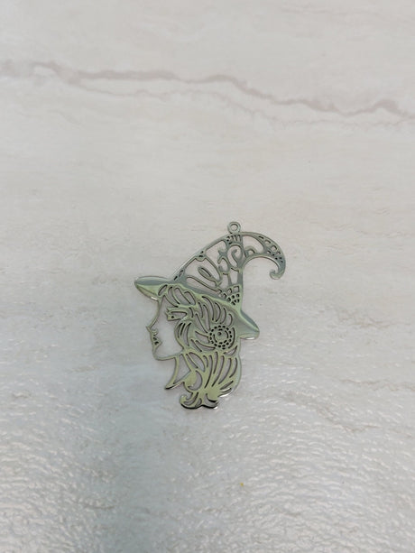 Witch girl face charm, witch jewelry, stainless steel pendants