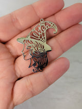 Witch girl face charm, witch jewelry, stainless steel pendants