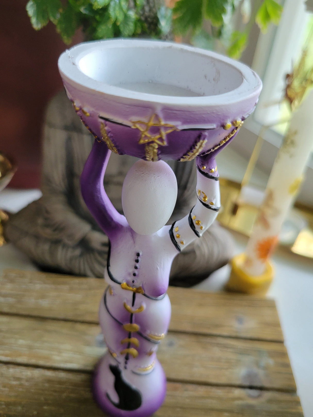 Gaia Figurine Goddess Candle Holder t-light Holder Moon Goddess altar decoration