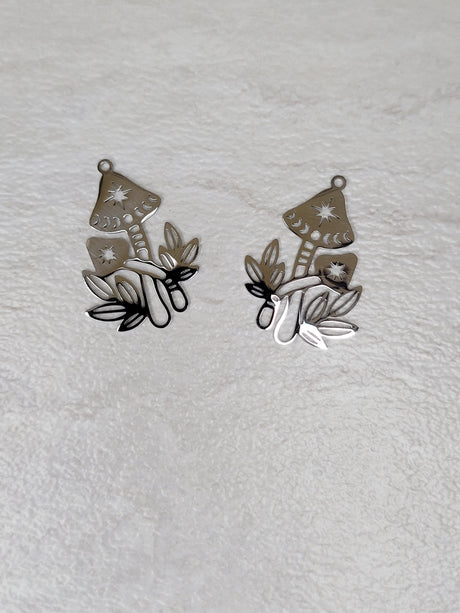 Mushroom charm, stainless steel charms, moon phases mushroom pendant