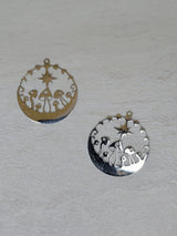 Star mushroom charms, jewelry making, round nature charm