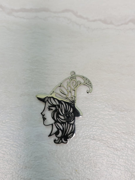 Witch girl face charm, witch jewelry, stainless steel pendants