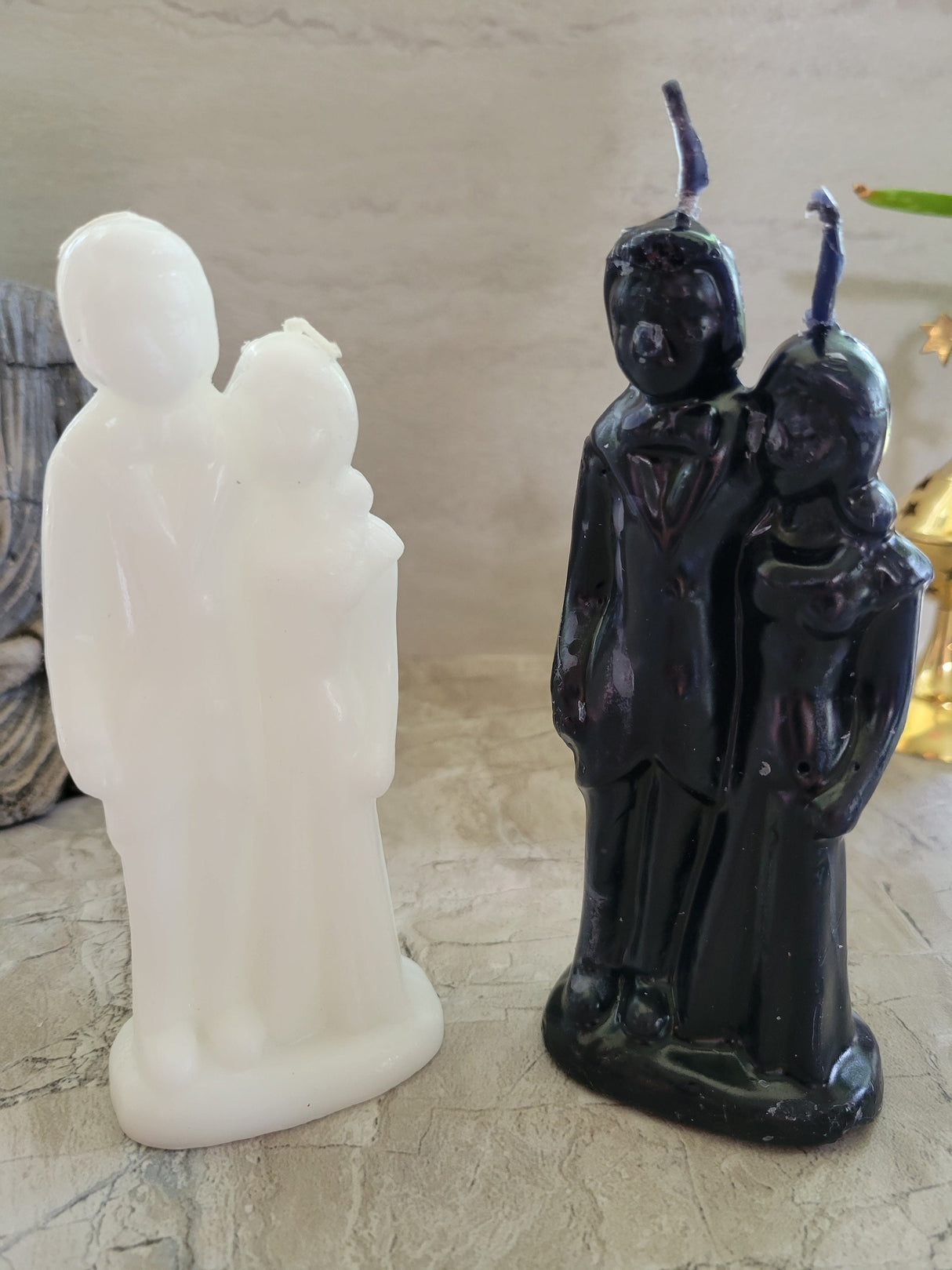 Decorative ritual wedding couple shaped candle white, spell candles