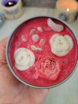 Fresh Roses Soy Candle: Crystal Infused, Aromatherapy Love Candle