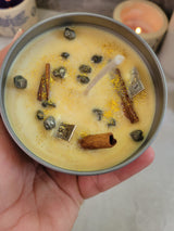 Prosperity Candle: Cinnamon Apple Scented Soy Candle with Pyrite