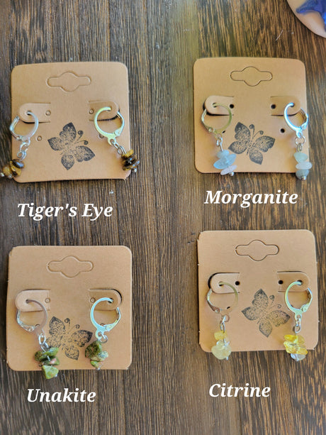 Small Crystal Dangle Earrings: Bohemian Stacked Stone Earrings