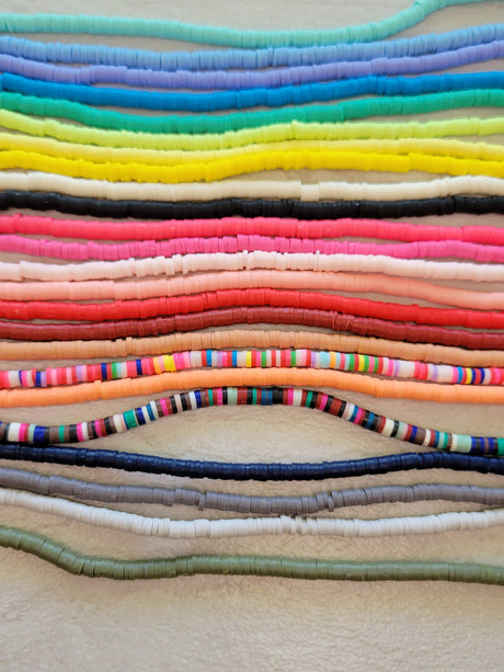 Handmade polymer clay beads, disc beads ,flat round, heishi beads 4mm