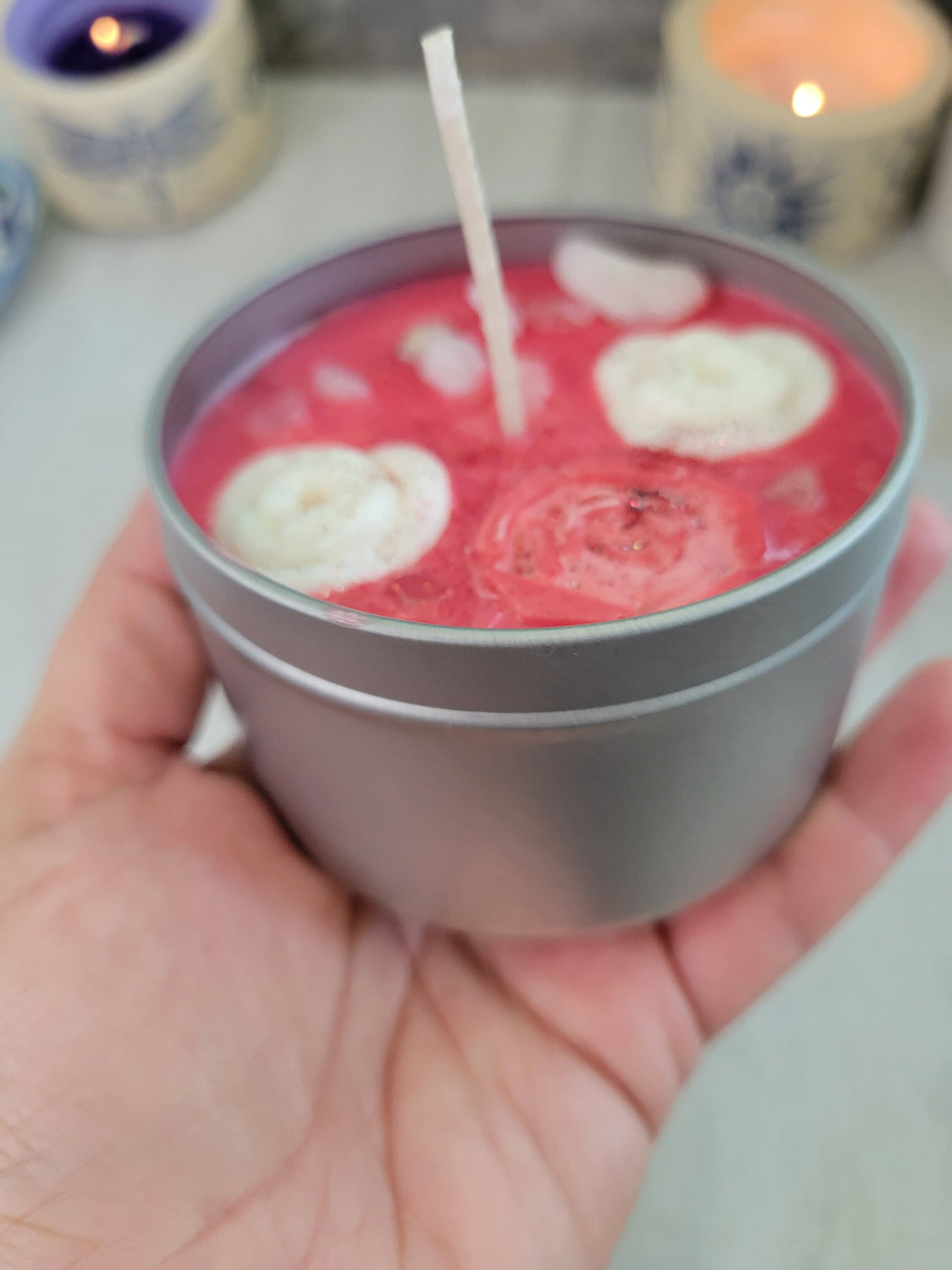 Fresh Roses Soy Candle: Crystal Infused, Aromatherapy Love Candle