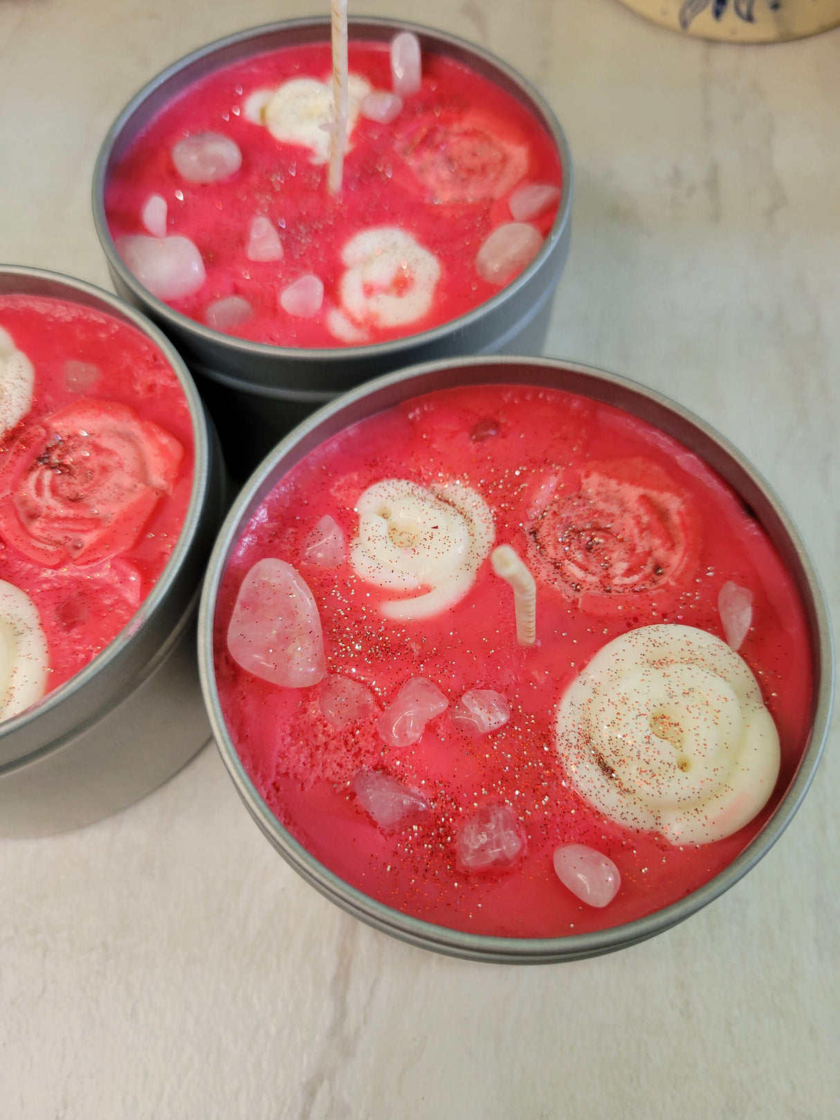 Fresh Roses Soy Candle: Crystal Infused, Aromatherapy Love Candle
