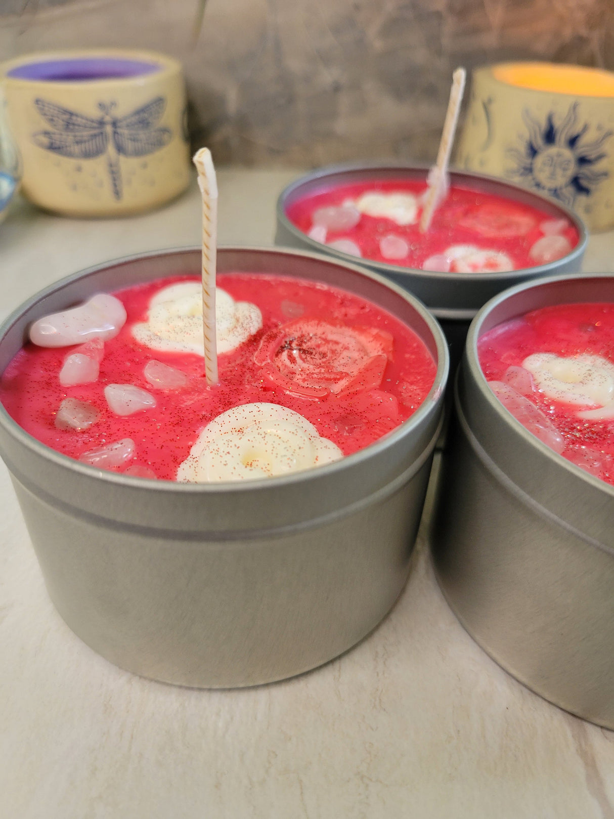 Fresh Roses Soy Candle: Crystal Infused, Aromatherapy Love Candle