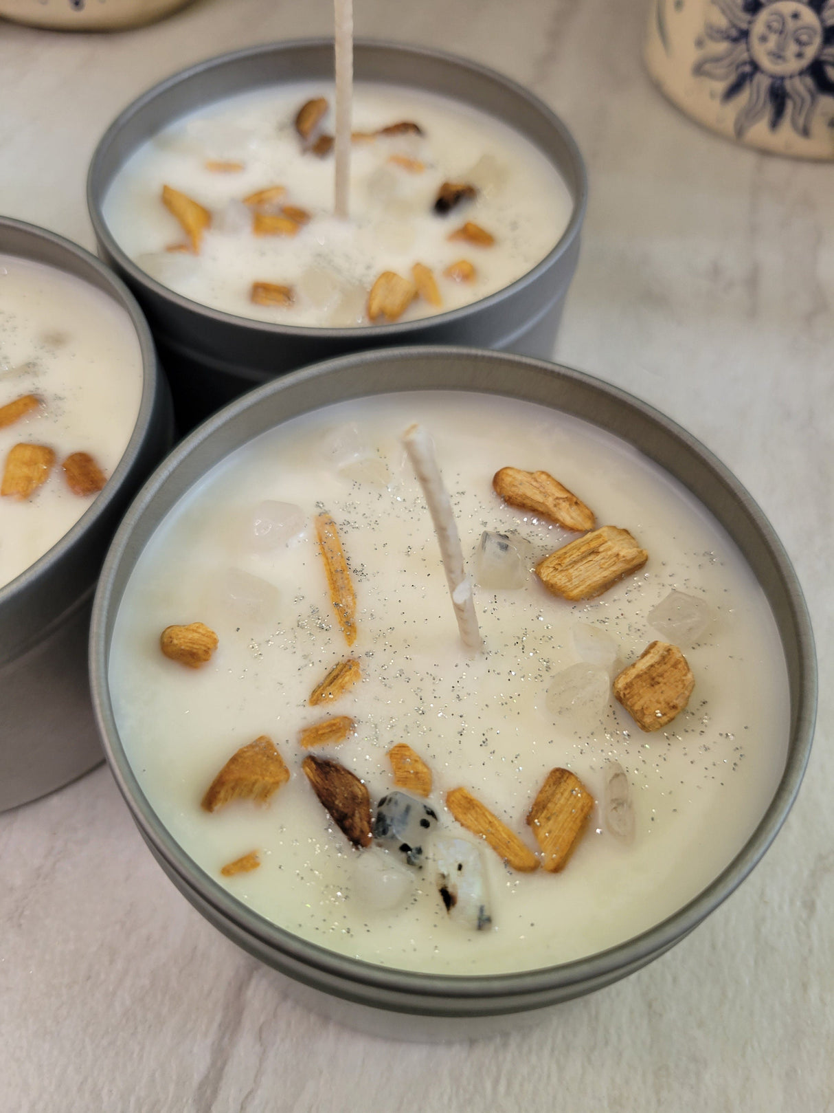 Palo Santo Soy Candle: Moonstone Crystal & Essential Oils