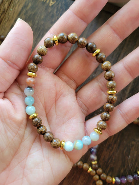 Gemstone Wood Stretch Bracelet: Natural Wenge Beaded Bracelet