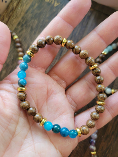 Gemstone Wood Stretch Bracelet: Natural Wenge Beaded Bracelet