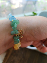 Chakra jewelry, chip gemstone stretch charm bracelets, with brass lotus charms