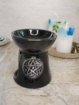 Black pentagram oil burner , wax warmer, metaphysical décor, handmade ceramic
